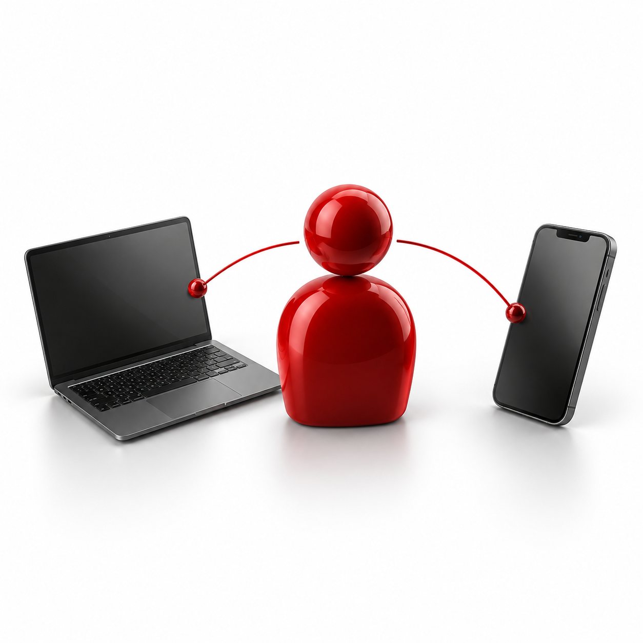 Red profile symbol with two connected device models