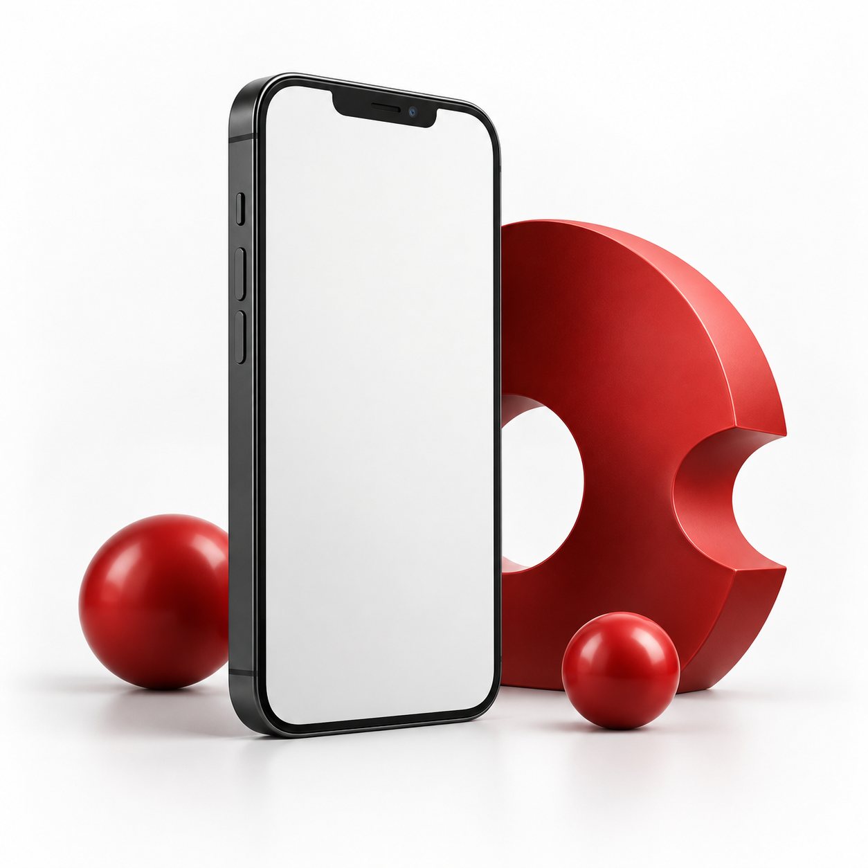 Graphite smartphone with a red gear and circular accents