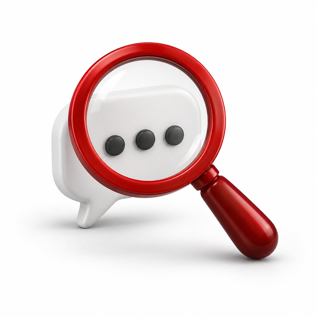 Red magnifying glass over a blank message bubble